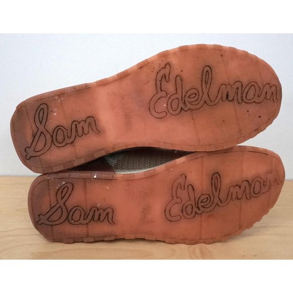 SAM EDELMAN White Pink Lace Up Fabric Leather Darsie Gold Sneakers Shoes Sz 8.5 - Picture 9 of 11